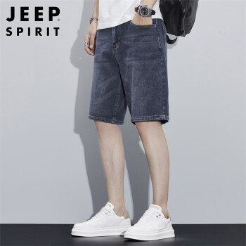 JEEP SPIRIT Jeep 吉普 牛仔短裤男2023夏季潮流休闲裤子男士五分裤直筒男裤 蓝色 29
