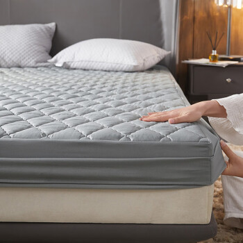 I-WILL 艾维 纯色磨毛夹棉床罩 可折叠床垫保护罩套双人床褥子1.5米 摩卡灰