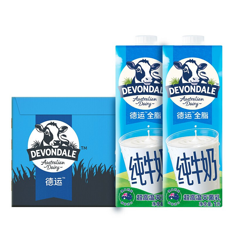 DEVONDALE 德运 澳大利亚原装进口 全脂纯牛奶 早餐纯牛奶 1L*10盒/箱装 81.75元