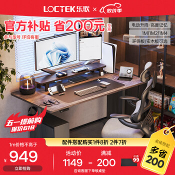 Loctek 乐歌 E2S 电动升降电脑桌 银灰+胡桃木色 1.2m 圆角款