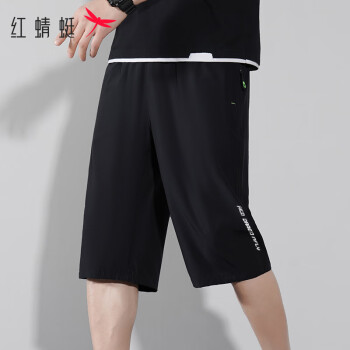 红蜻蜓 短裤男夏季冰丝透气薄款纯色七分裤舒适弹力沙滩男裤 黑色 4XL