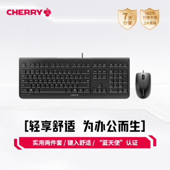 CHERRY 樱桃 DC2000 键鼠套装 键盘鼠标 薄膜键盘 电脑键盘 有线键鼠套装 商务办公 超薄即插即用 黑色