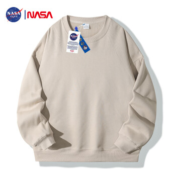 NASA GISS 卫衣男秋季潮流百搭宽松圆领长袖T恤青少年纯色打底 卡其2XL