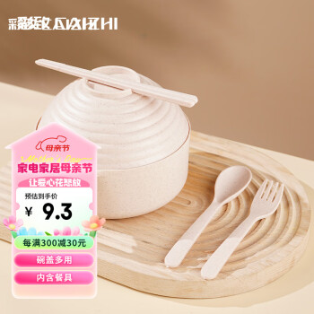 CAIZHI 彩致 泡面碗带盖小麦秸秆饭盒碗筷餐具套装5件套 CZ6548