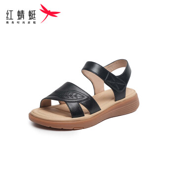 红蜻蜓 妈妈凉鞋2024夏季舒适软底防滑中老年凉鞋 WJK24842黑色38