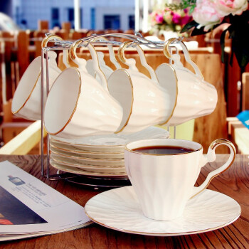 品来运 欧式咖啡杯碟套装小奢华骨瓷创意咖啡具陶瓷简约金边下午茶具 雕刻时光 6杯碟套装