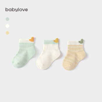 Babylove 婴儿袜子夏季薄款透气弹力短袜新生宝宝短筒可爱松口袜3双装