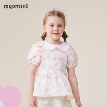 MQDMINI 童装儿童裙子女童连衣裙娃娃领夏季薄款外出服 樱花粉红花 130