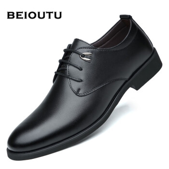 BEIOUTU 北欧图 皮鞋男士正装鞋时尚潮流系带结婚低帮牛皮商务休闲鞋 511 黑色 39