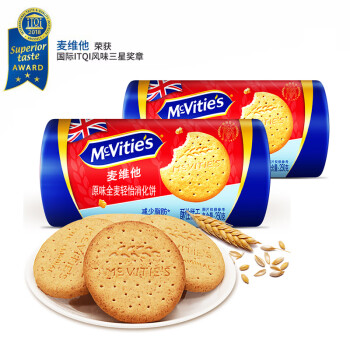McVitie\'s 麦维他 英国进口  轻脂轻体原味全麦轻怡消化饼干 250g*2 下午茶零食