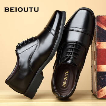 BEIOUTU 北欧图 皮鞋男士正装鞋商务休闲鞋系带三接头英伦男鞋 207 黑色 43