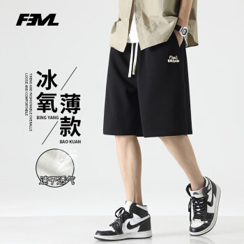 F3ML冰丝短裤男士夏季宽松薄款运动休闲五分沙滩裤子MLK6黑色XL