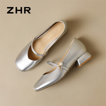 ZHR 玛丽珍鞋女新中式国风粗跟女鞋气质复古旗袍单鞋女 CG71 银色 39
