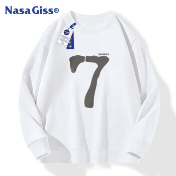NASA GISS 卫衣男春秋季潮流印花长袖男士套头T恤打底衫 白色 XL