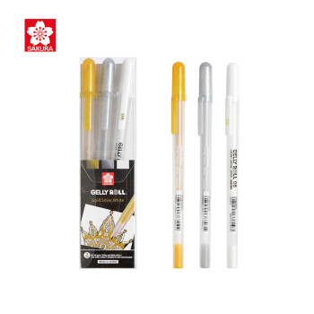 樱花家纺 樱花(SAKURA)动彩笔金银白3支装 高光笔中性笔水性笔波晒宝珠签字笔