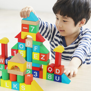 QZMEDU 62粒大颗粒积木玩具字母数字启蒙拼搭游戏男女孩节日礼物