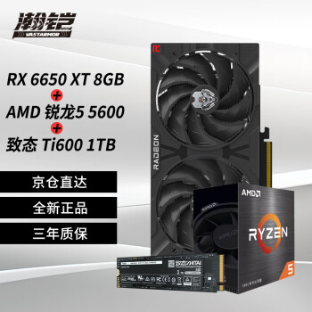 VASTARMOR 瀚铠 RX 6650 XT 8GB 合金新版显卡+AMD锐龙5 5600 CPU处理器+致态Ti600系列1TB固态硬盘套装