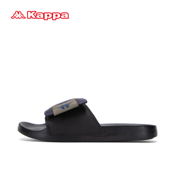 Kappa 卡帕 官方凉拖鞋男子沙滩鞋夏季户外防滑魔术贴一字拖 黑色 39