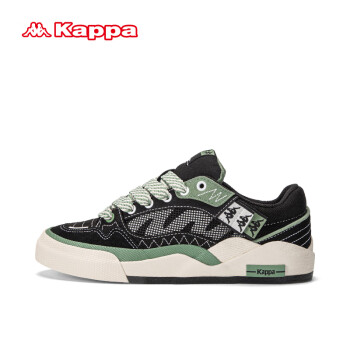 Kappa 卡帕 低帮板鞋男2024春季休闲帆布鞋 黑色/玉石绿 43