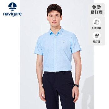 navigare 纳维凯尔 意大利小帆船男士短袖衬衫1323573501 漂白/蓝 S/38