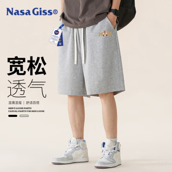 NASA GISS 男士短裤夏季大码宽松简约青少年五分裤运动跑步沙滩裤 灰色 L