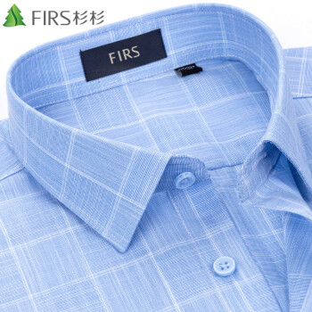 FIRS 杉杉 短袖衬衫男格子休闲衬衣中年商务正装 2004蓝色短袖 38