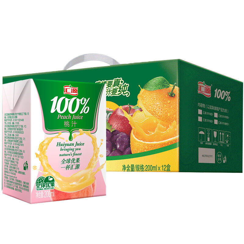 汇源 100%果汁桃汁礼盒200ml*12盒多种维生素饮料 整箱礼盒 21.84元