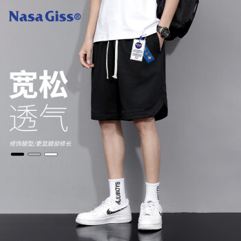 NASA GISS 官方潮牌联名短裤男夏季学生宽松运动篮球薄款五分裤男 黑色 3XL
