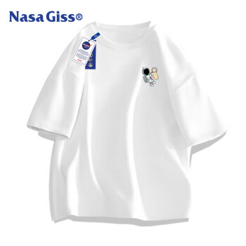 NASA GISS 官方潮牌t恤男夏季纯棉休闲圆领宽松重磅印花短袖男 白色 4XL