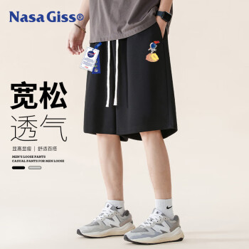 NASA GISS 运动短裤男夏季宽松休闲透气薄款户外跑步篮球五分裤 黑色 2XL