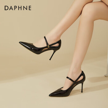 DAPHNE 达芙妮 尖头细跟高跟鞋女气质时尚百搭浅口单鞋小皮鞋时装女鞋 黑色 39