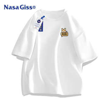 NASA GISS 潮牌短袖t恤男重磅纯棉夏季大码透气圆领青少年宽松短t 白色 L