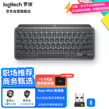 logitech 罗技 大师系列 MX Keys Mini无线蓝牙键盘 高端办公智能背光 带接收器 商用版 石墨黑