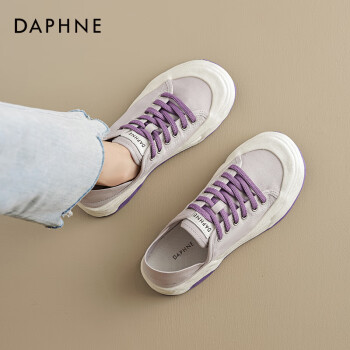DAPHNE 达芙妮 一脚蹬帆布鞋女2024夏季女鞋透气白色板鞋子厚底小白鞋 浅紫色36