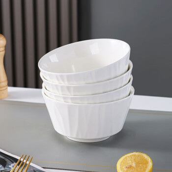 传旗 陶瓷面碗斗笠碗6英寸4只汤碗泡面碗吃面大碗饭碗陶瓷餐具白色琉璃