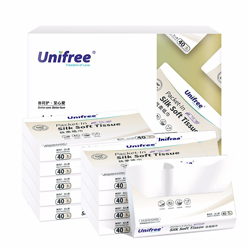 UNIFREE 婴儿纸巾 乳霜抽纸三层 婴儿敏感肌 敏感鼻专用40抽10包 券后10.9元