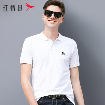 红蜻蜓 短袖T恤男夏季商务透气修身POLO上衣翻领微弹打底衫 白色 4XL