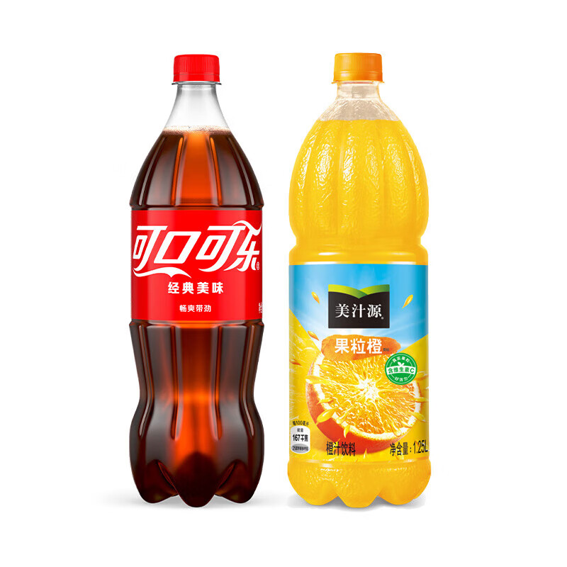 Fanta 芬达 可口可乐汽水碳酸饮料1.25L 大瓶装可乐雪碧果粒橙任选 家庭聚会 可乐+果粒橙1.25L 混合装 券后8.67元