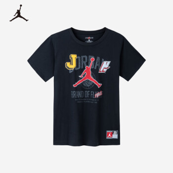Jordan 耐克童装男女童短袖T恤夏季儿童针织上衣 正黑色 140