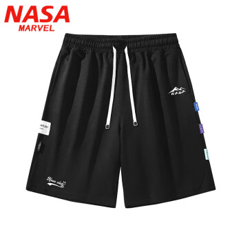 NASA MARVEL 短裤男夏季五分裤休闲中裤大码运动弹力宽松情侣款 黑色 3XL