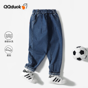 QQ duck 可可鸭 童装儿童牛仔裤女童时尚百搭裤大童青少年衣服束脚裤蓝色；150