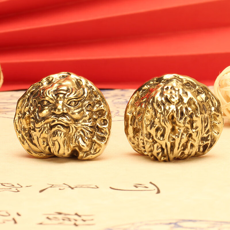 绿息 黄铜 钟馗实心核桃 金属手把件 工艺品 黄铜核桃 （两只装） 券后48.92元