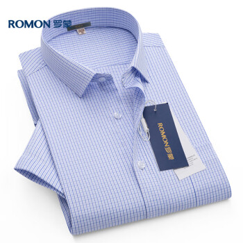 ROMON 罗蒙 短袖衬衫男士薄款条纹衬衫商务职业工装衬衣男装D82D08-29蓝 40