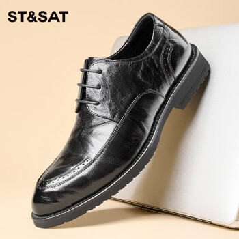 ST&SAT 星期六 男鞋男士商务正装休闲羊皮鞋男SS31122617 黑色 40