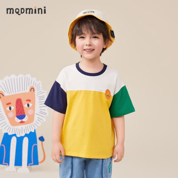 MQDMINI 马骑顿童装儿童短袖T恤男童上衣夏季薄款外出服 狮子T亮黄 90