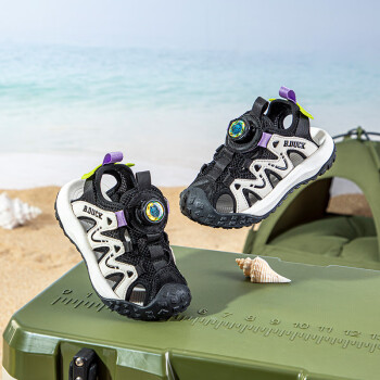 B.Duck 小黄鸭童鞋儿童凉鞋男女童夏季透气包头舒适沙滩凉鞋5007黑米30