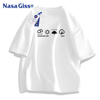 NASA GISS 短袖t恤男纯棉圆领上衣夏季百搭半截袖宽松男士打底衫 白色 L