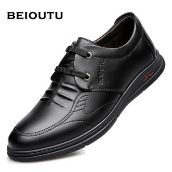 BEIOUTU 北欧图 皮鞋男士商务休闲皮鞋英伦系带舒适软底皮鞋子 7081 黑色 45