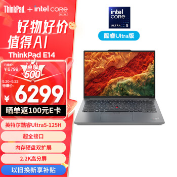 ThinkPad 思考本 E14 2024 14英寸轻薄便携联想笔记本电脑酷睿Ultra5 125H  32G 1TB 2.2K 商务办公本 银色 AI PC