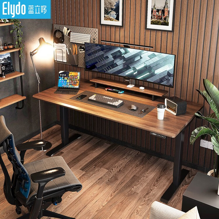 ELYDO 蓝立哆 实木电动升降桌 H2双电机 1.2*0.6m胡桃木色纯实木桌板 券后1459元